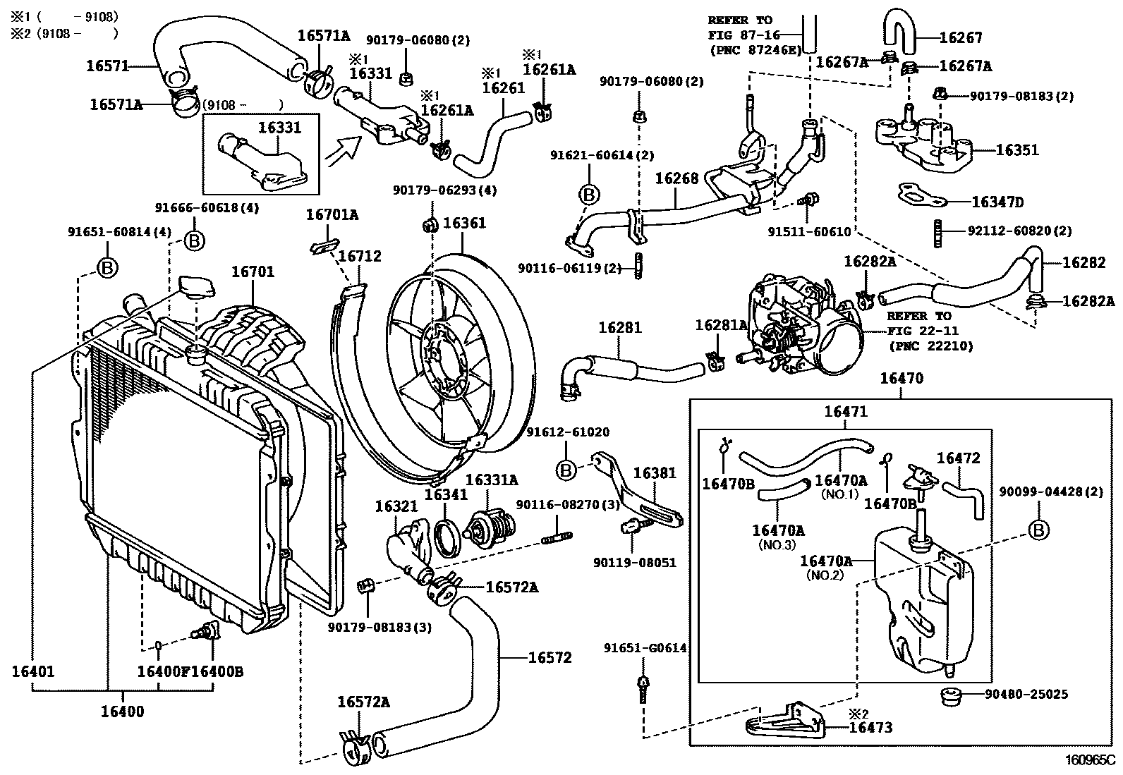 Toyota HILUX RADIATOR & WATER OUTLET EPC diagram — 160965C