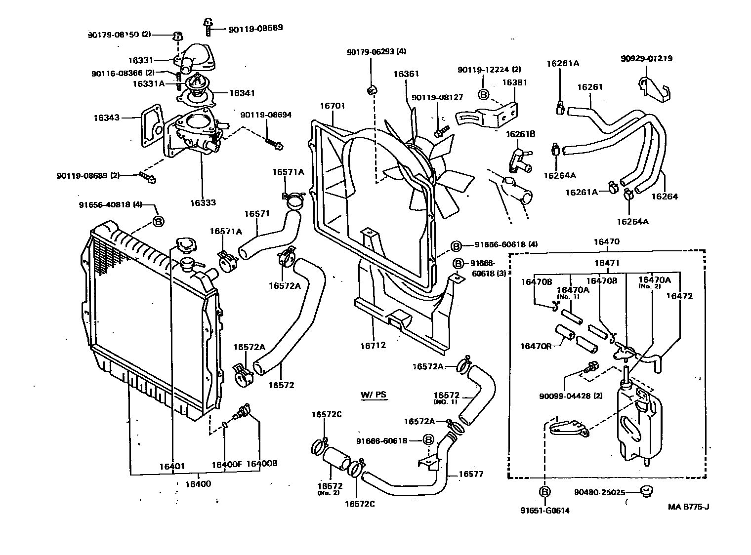 Toyota HILUX RADIATOR & WATER OUTLET EPC diagram — MAB775J