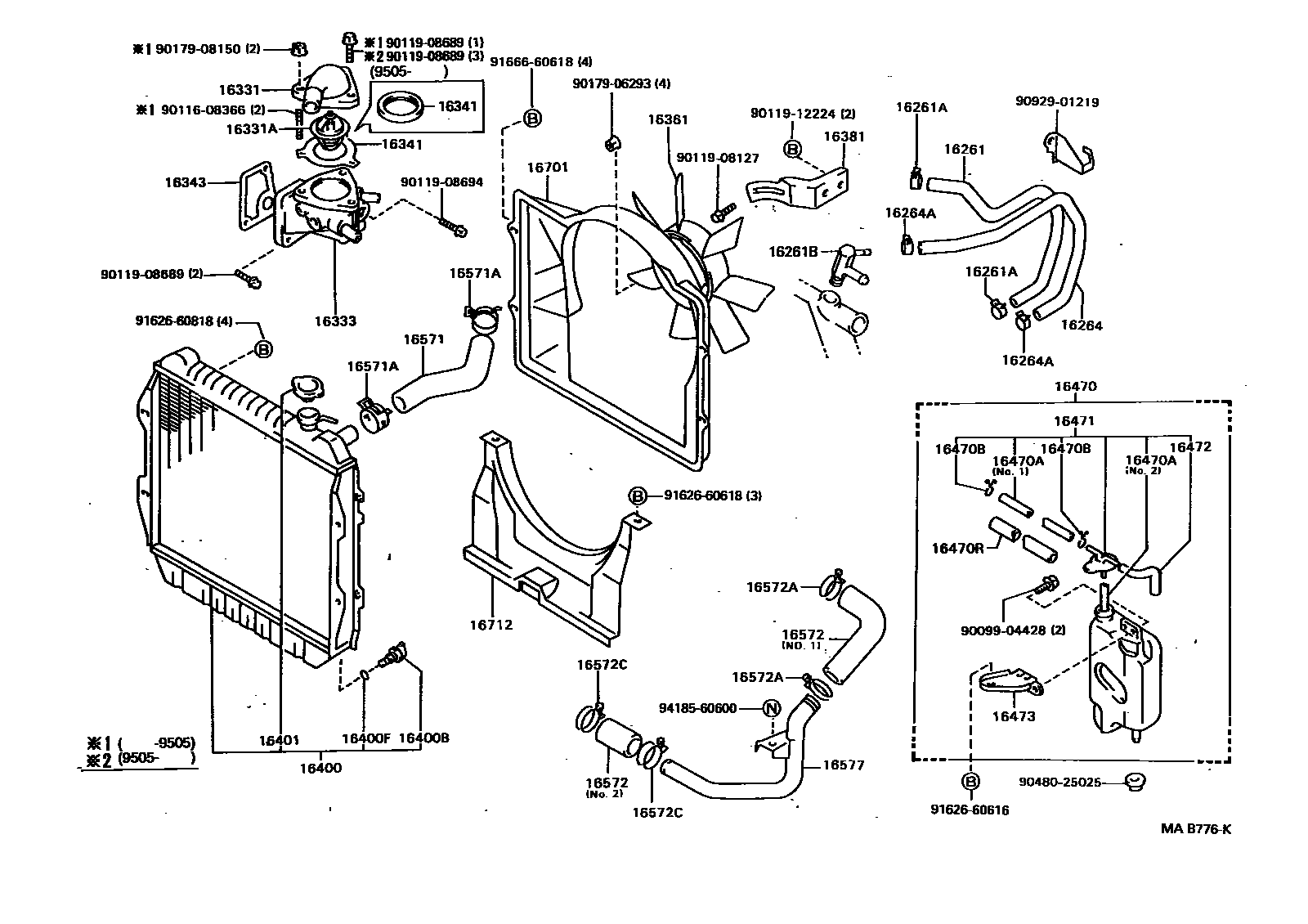 Toyota HILUX RADIATOR & WATER OUTLET EPC diagram — MAB776K