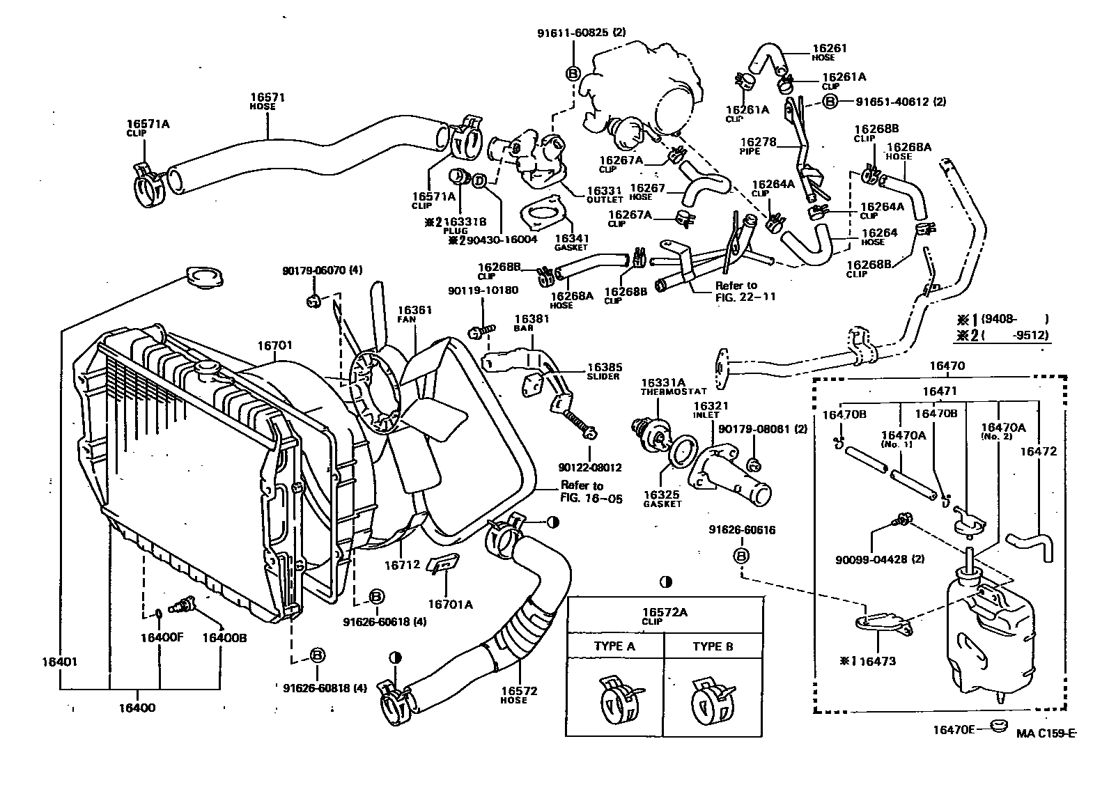 Toyota HILUX RADIATOR & WATER OUTLET EPC diagram — MAC159E