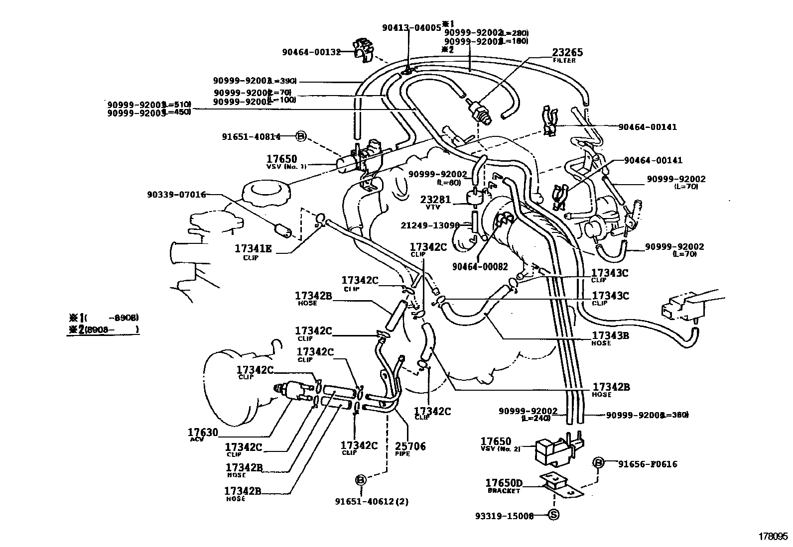 Toyota HILUX vacuum tube EPC diagram — 178095