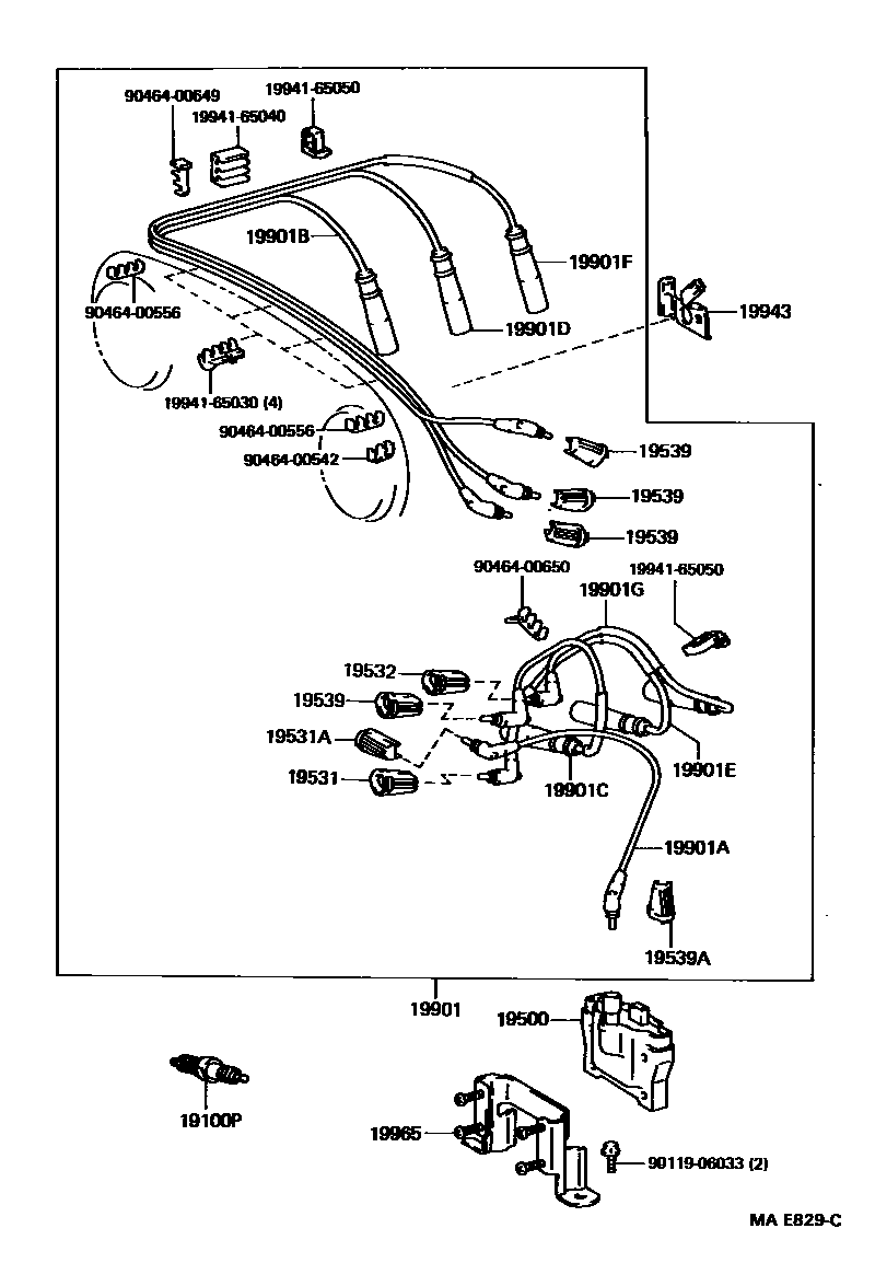 Toyota HILUX 点火线圈和火花塞 EPC diagram — MAE829C