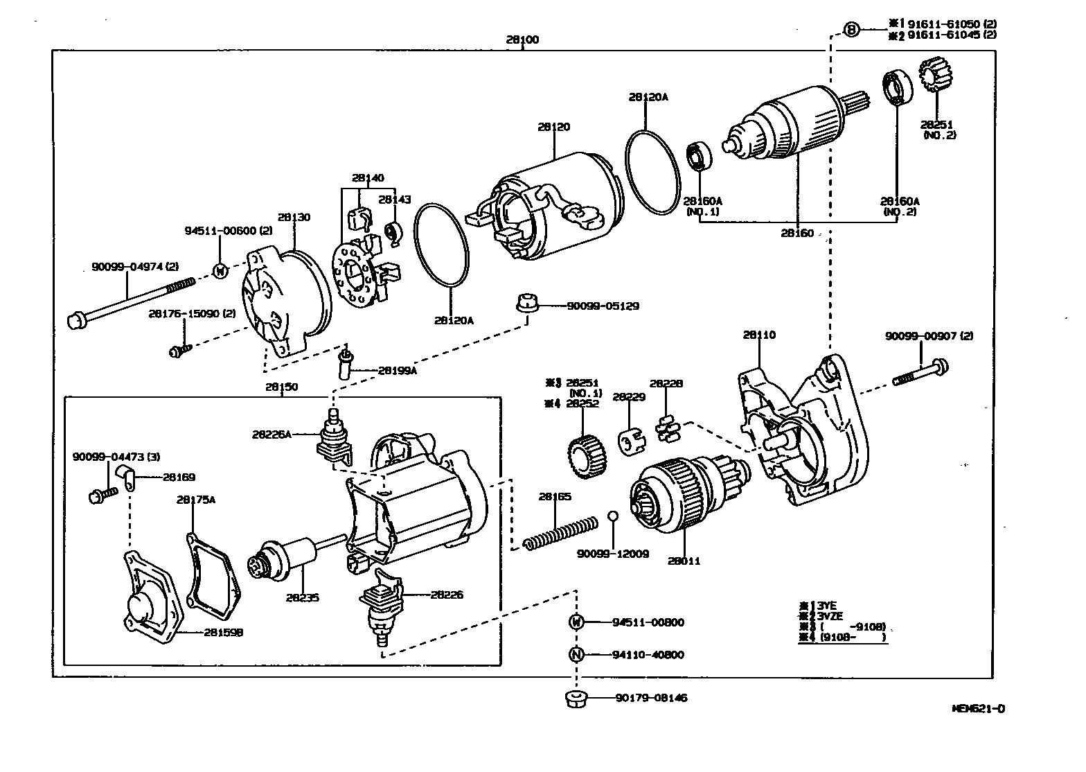 Toyota HILUX 起动机 EPC diagram — MEM621D