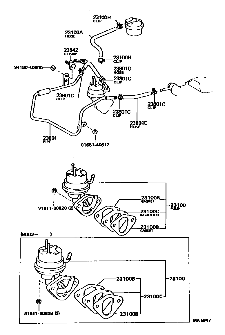 Toyota HILUX 燃油泵和燃油管 EPC diagram — MAE947