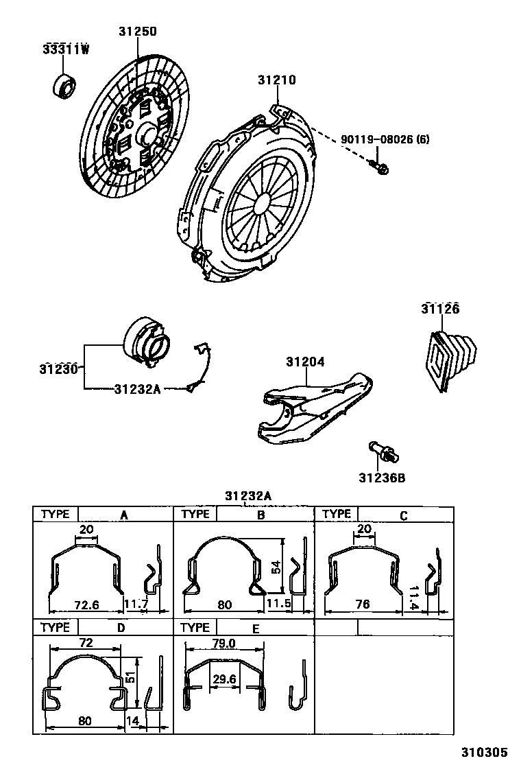 Toyota HILUX 离合器和分离叉 EPC diagram — 310305