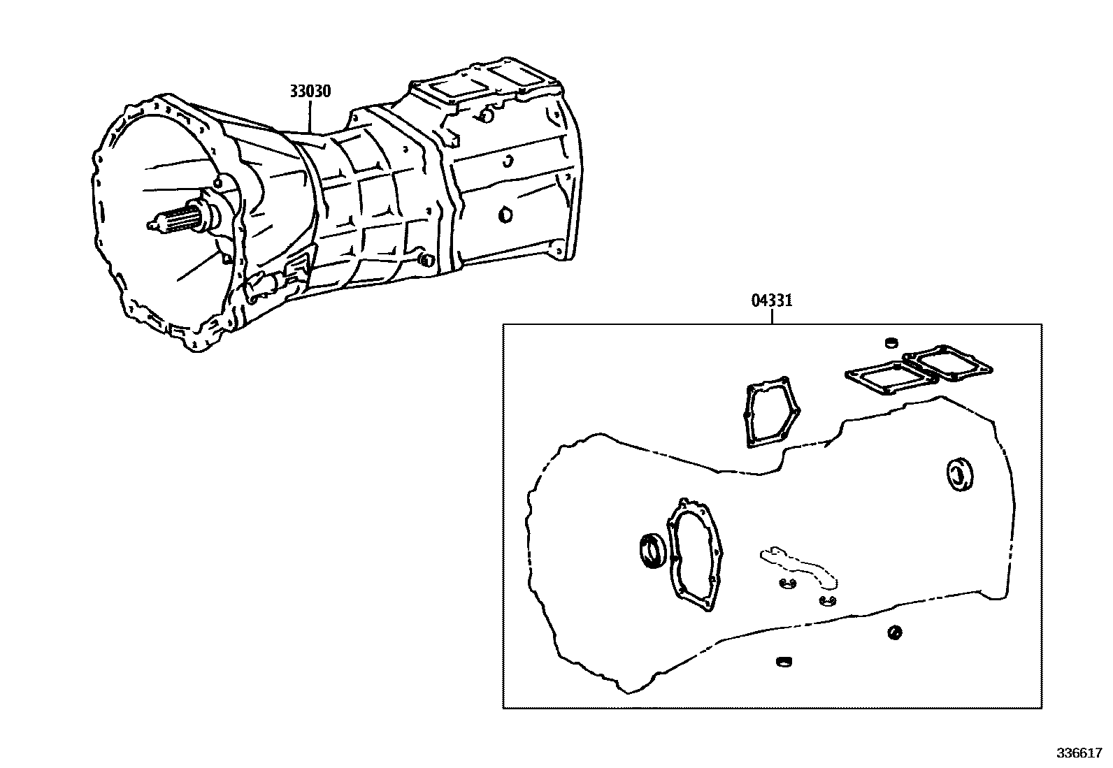 Toyota HILUX 传动桥或变速器总成和衬垫组件(MTM) EPC diagram — 336617