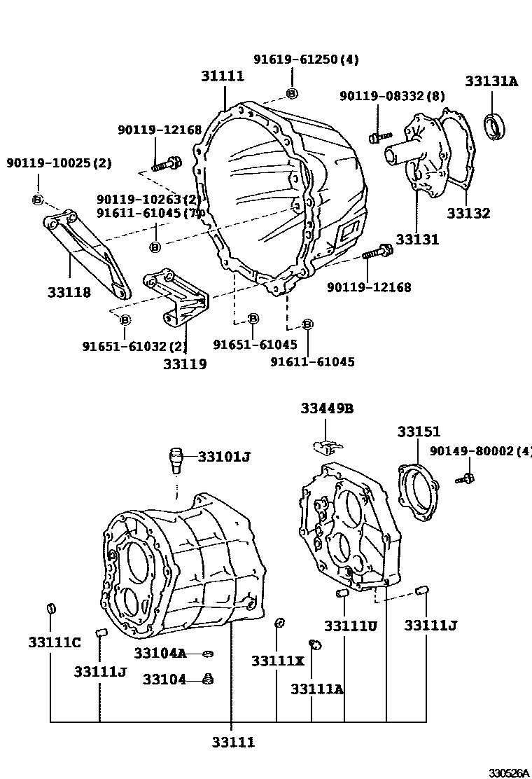 Toyota HILUX 离合器壳和变速器壳(MTM) EPC diagram — 330526A