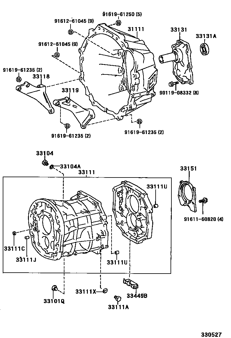 Toyota HILUX 离合器壳和变速器壳(MTM) EPC diagram — 330527