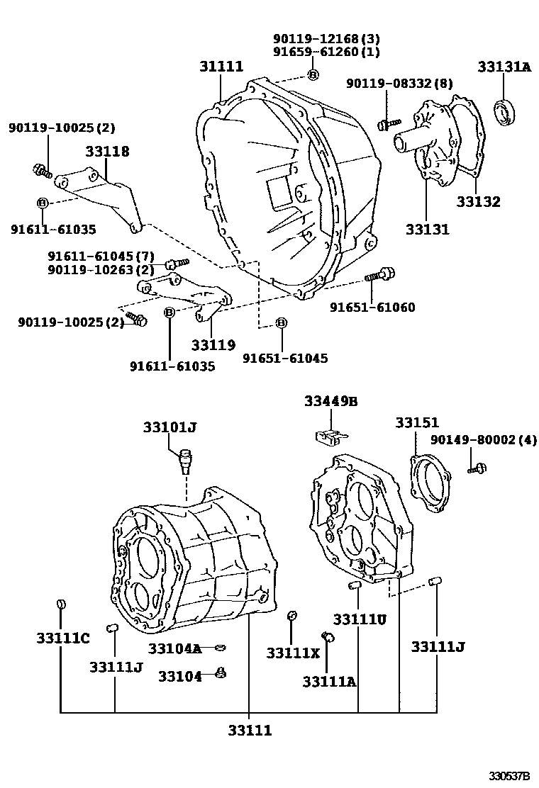 Toyota HILUX 离合器壳和变速器壳(MTM) EPC diagram — 330537B