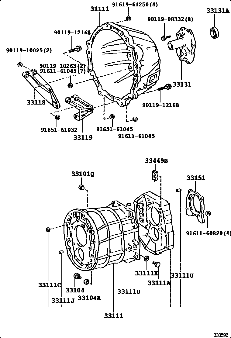 Toyota HILUX 离合器壳和变速器壳(MTM) EPC diagram — 333596