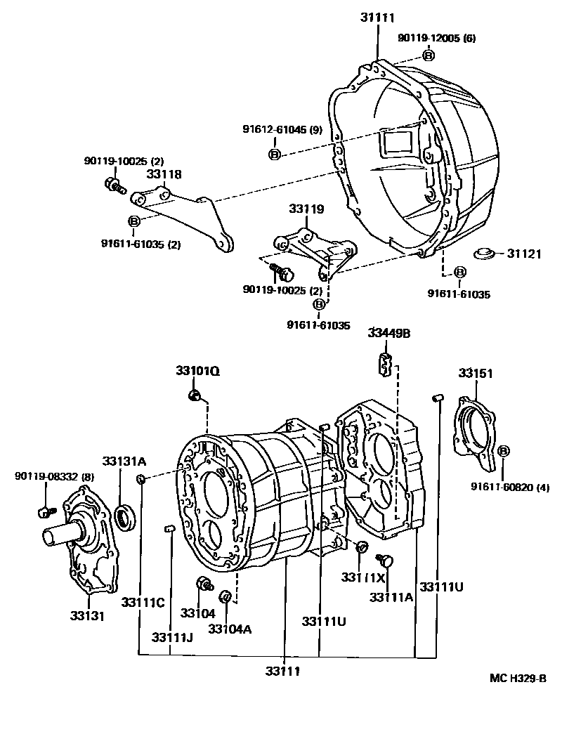Toyota HILUX 离合器壳和变速器壳(MTM) EPC diagram — MCH329B