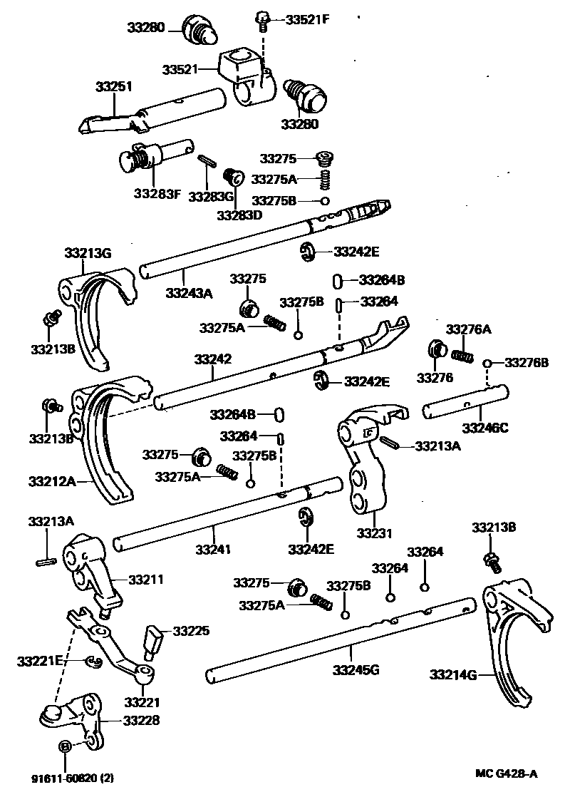 Toyota HILUX 换档拨叉和换档杆轴(MTM) EPC diagram — MCG428A