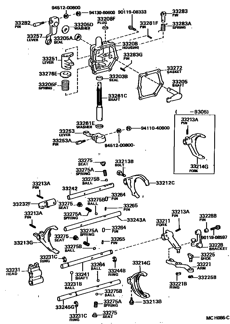 Toyota HILUX 换档拨叉和换档杆轴(MTM) EPC diagram — MCH086C