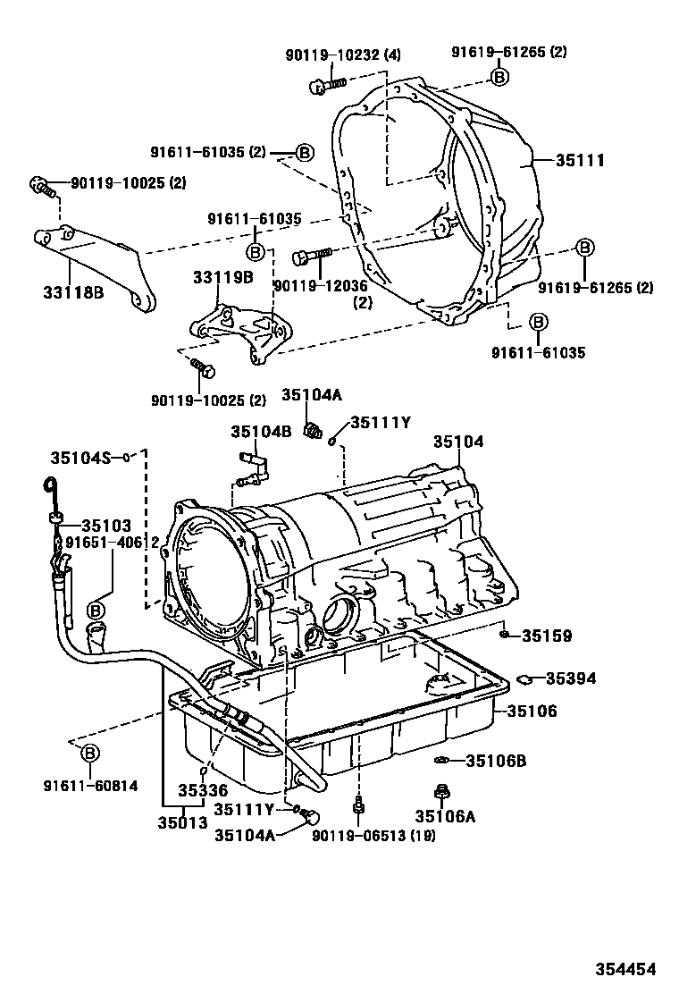 Toyota HILUX 变速器壳和油底壳(ATM) EPC diagram — 354454
