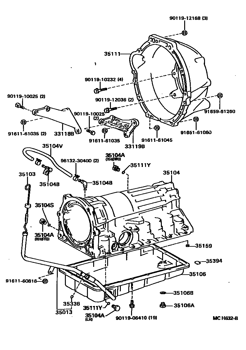 Toyota HILUX 变速器壳和油底壳(ATM) EPC diagram — MCH632B