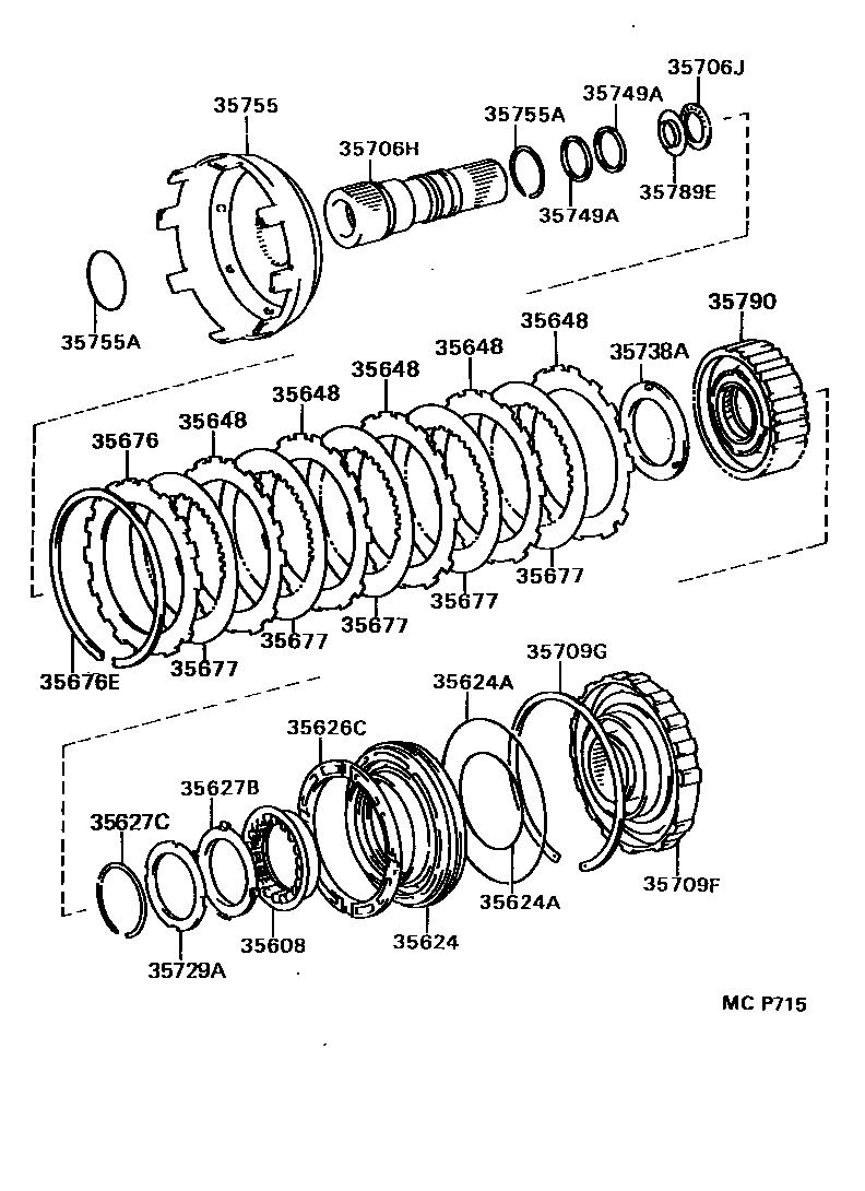 Toyota HILUX 中央支架和行星太阳齿轮(ATM) EPC diagram — MCP715
