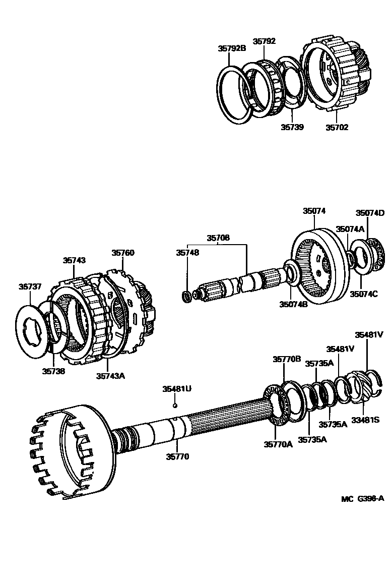 Toyota HILUX 行星齿轮、倒档活塞和中间轴齿轮(ATM) EPC diagram — MCG396A