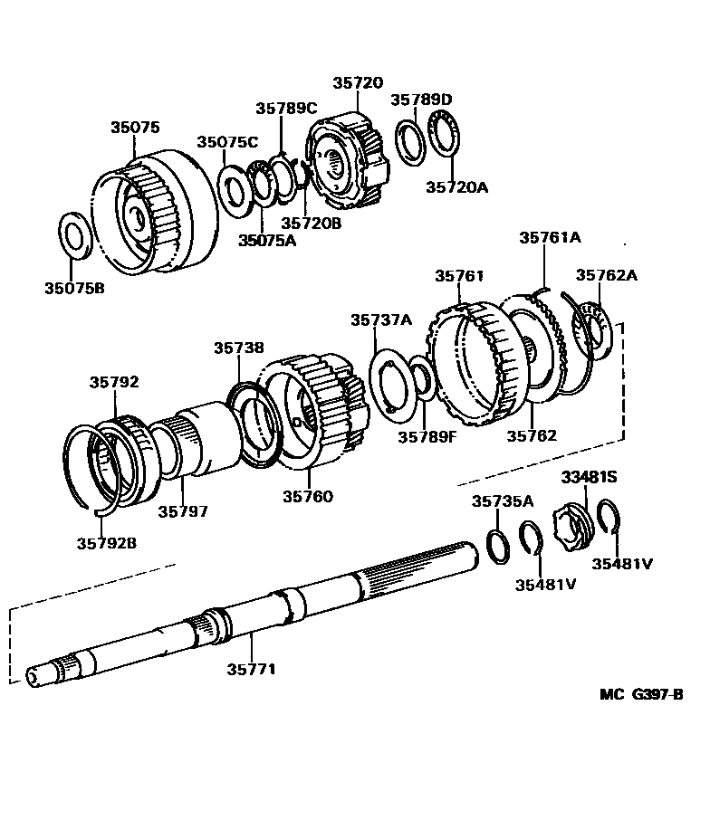Toyota HILUX 行星齿轮、倒档活塞和中间轴齿轮(ATM) EPC diagram — MCG397B