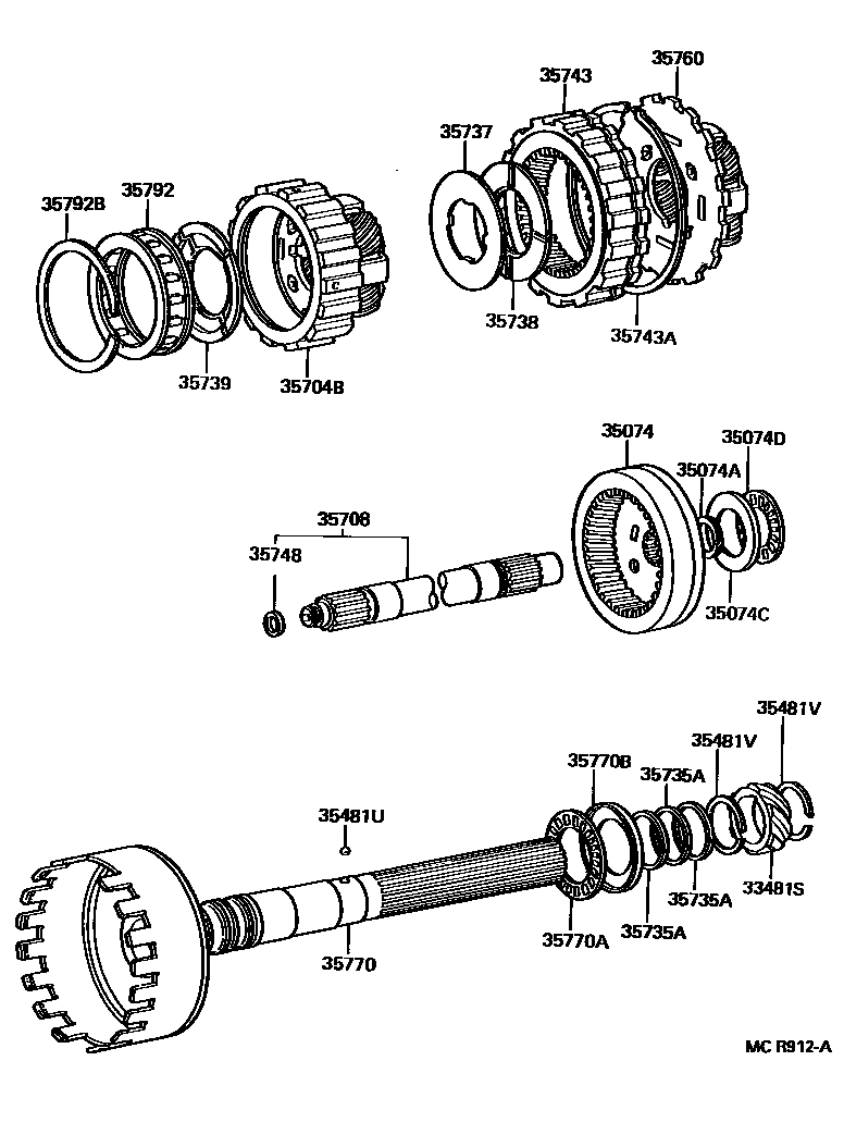 Toyota HILUX 行星齿轮、倒档活塞和中间轴齿轮(ATM) EPC diagram — MCR912A