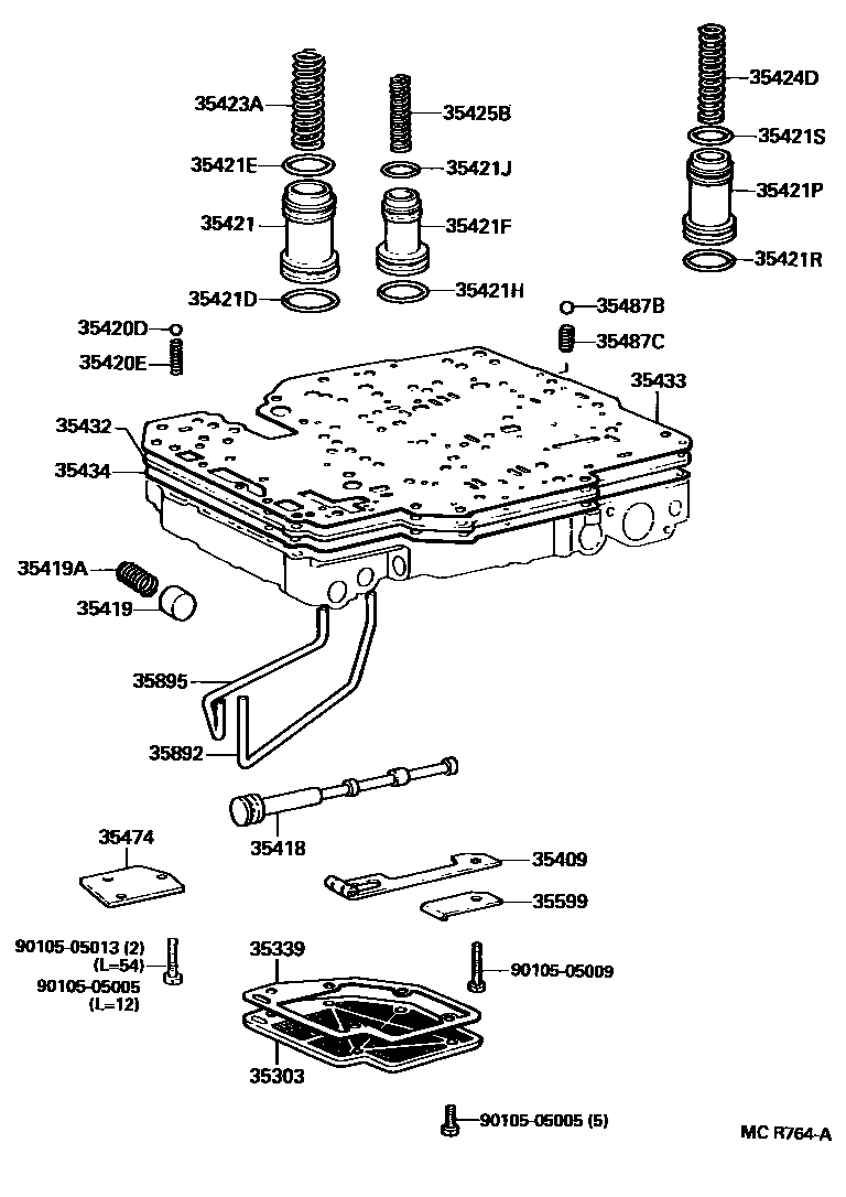 Toyota HILUX 阀体和滤油网(ATM) EPC diagram — MCR764A