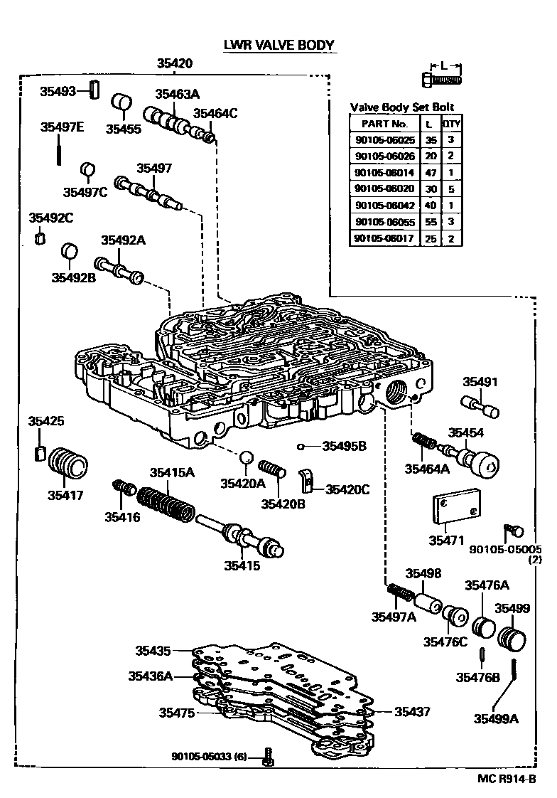 Toyota HILUX 阀体和滤油网(ATM) EPC diagram — MCR914B