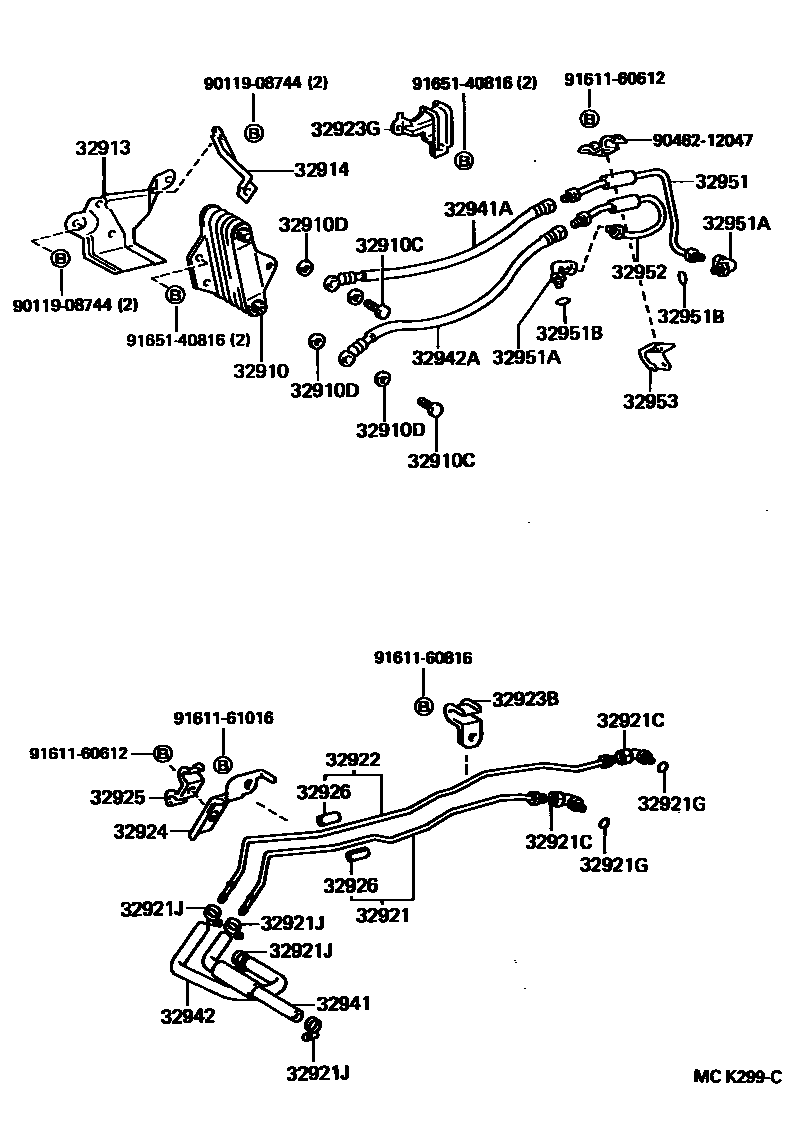 Toyota HILUX 变速器油冷却器和配管(ATM) EPC diagram — MCK299C