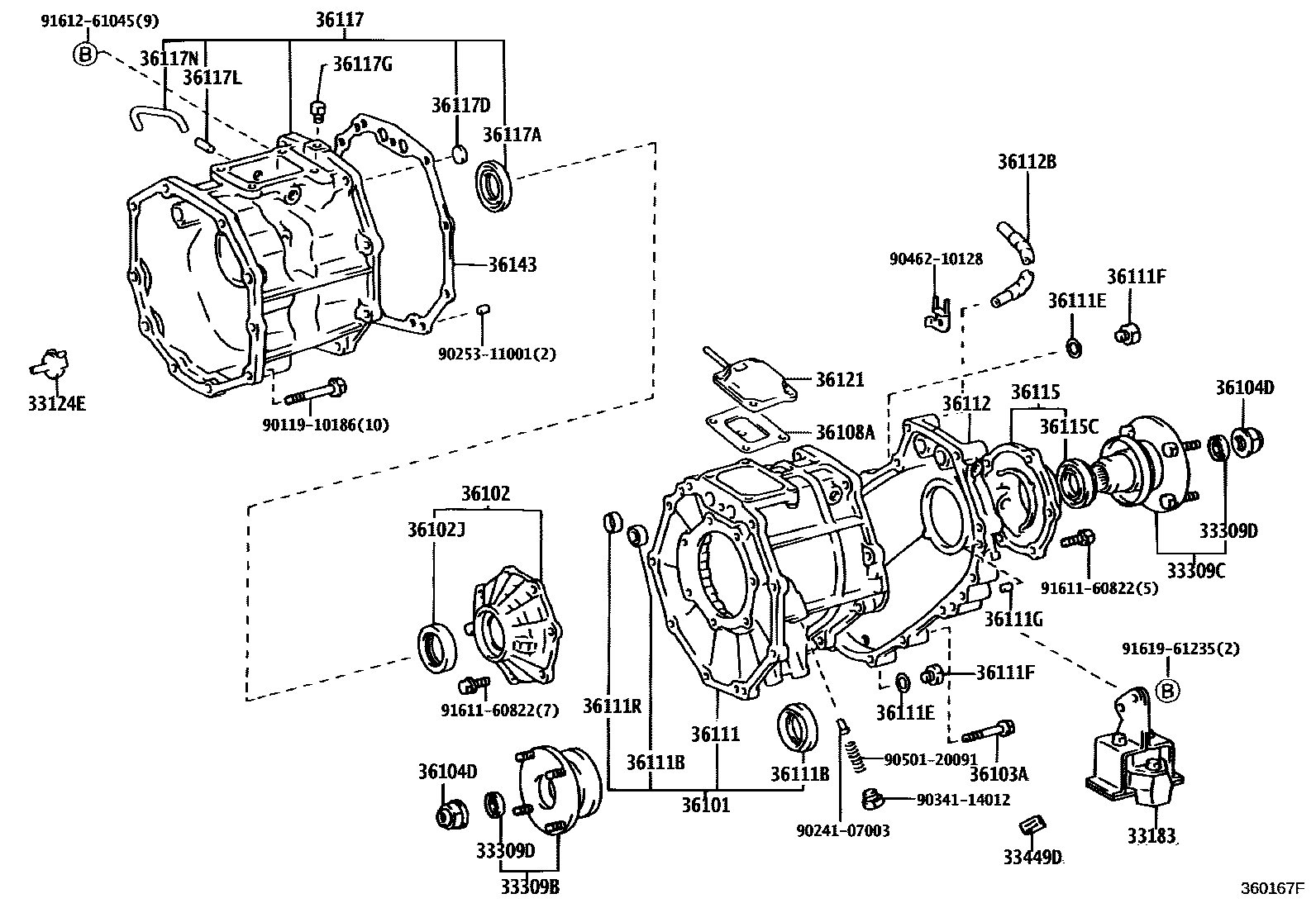 Toyota HILUX Transfer Case & Extension Housing EPC diagram — 360167F
