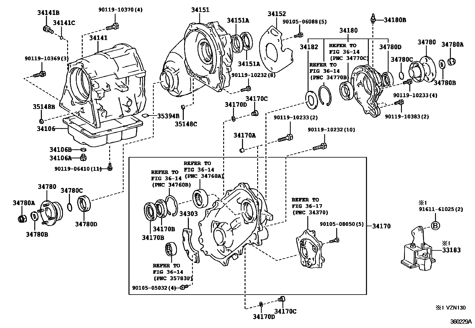 Toyota HILUX Transfer Case & Extension Housing EPC diagram — 360229A