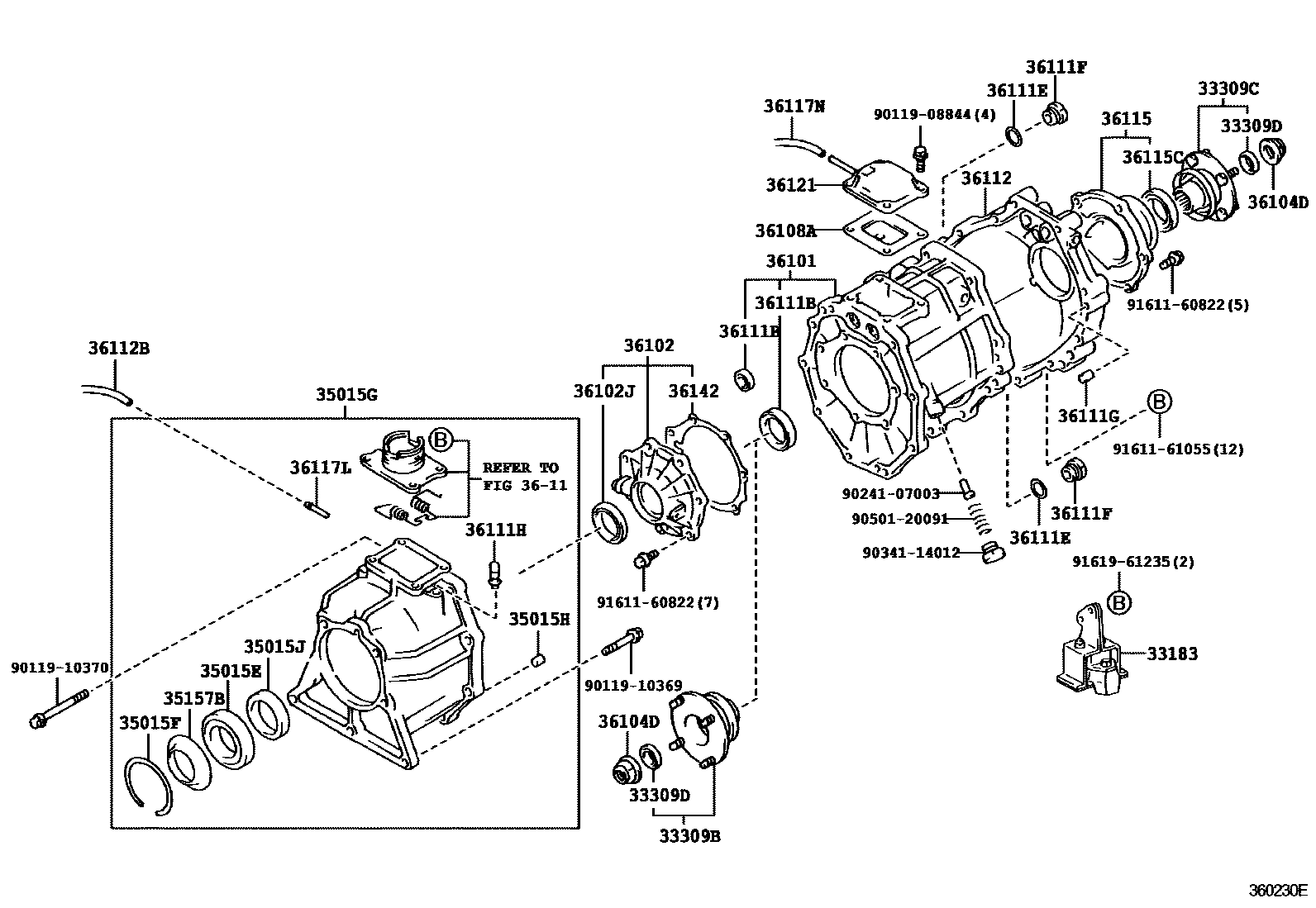 Toyota HILUX Transfer Case & Extension Housing EPC diagram — 360230E