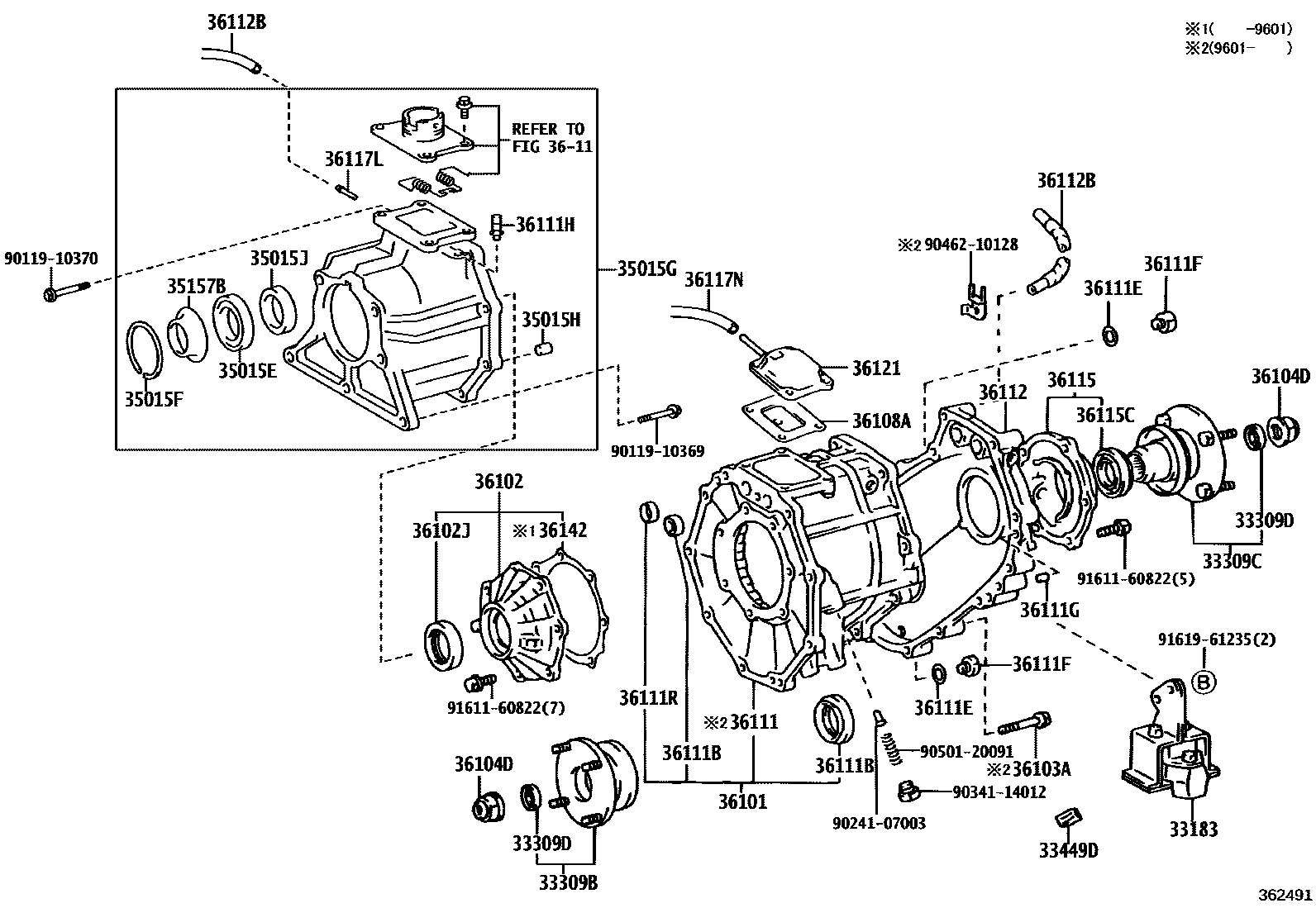 Toyota HILUX Transfer Case & Extension Housing EPC diagram — 362491