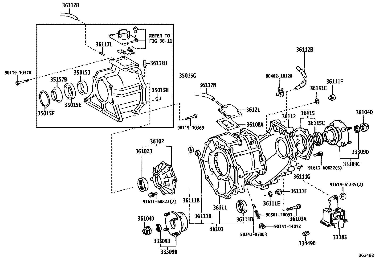 Toyota HILUX Transfer Case & Extension Housing EPC diagram — 362492