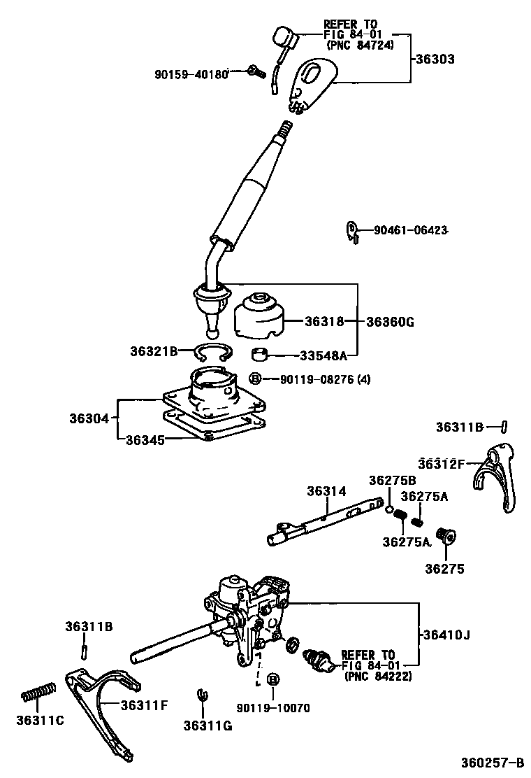 Toyota HILUX Transfer Lever & Shift Fork Shaft EPC diagram — 360257B
