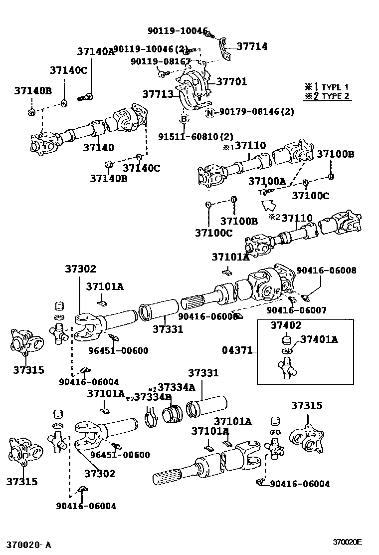 Toyota HILUX Propeller Shaft & Universal Joint EPC diagram — 370020E