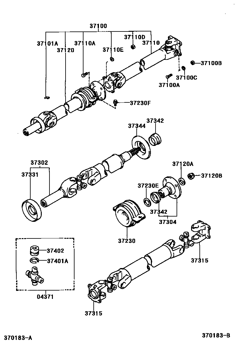 Toyota HILUX Propeller Shaft & Universal Joint EPC diagram — 370183B