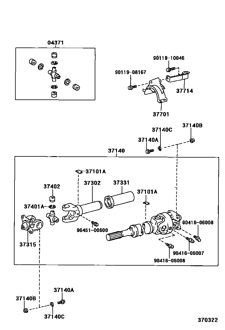 Toyota HILUX Propeller Shaft & Universal Joint EPC diagram — 370322