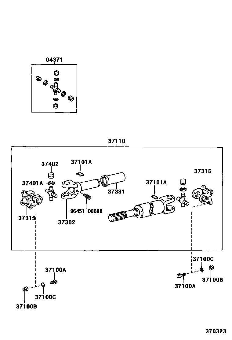 Toyota HILUX Propeller Shaft & Universal Joint EPC diagram — 370323
