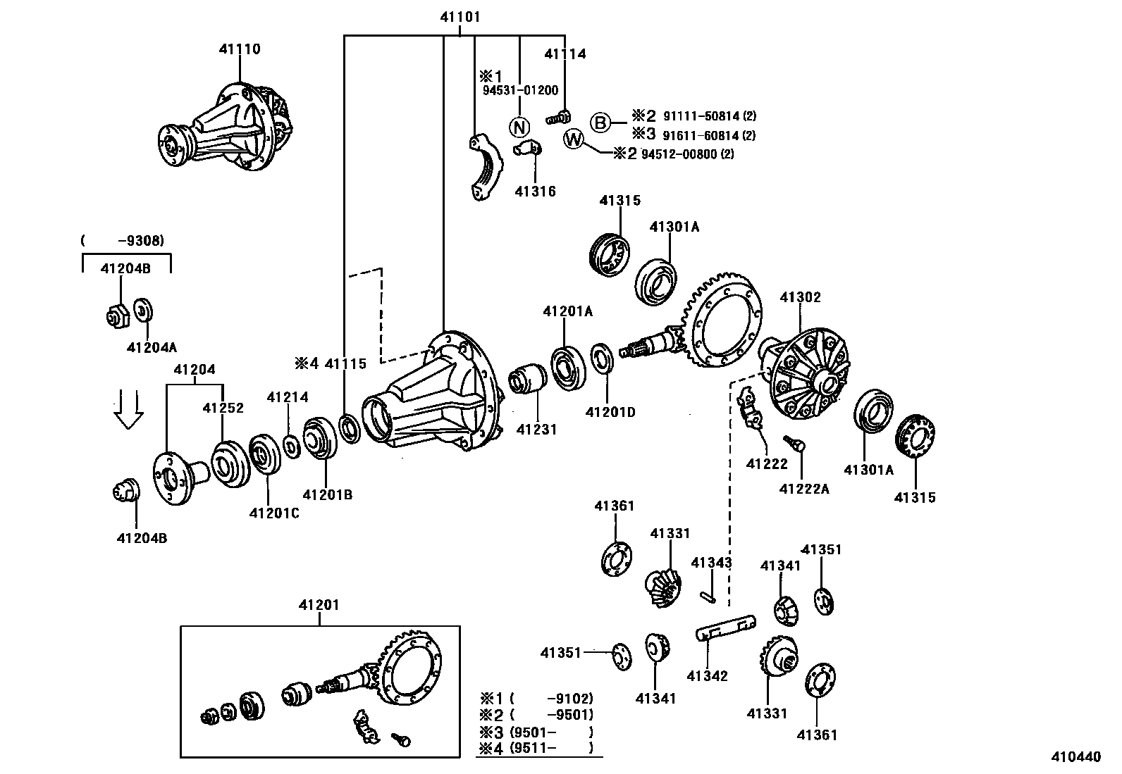 Toyota HILUX 后桥壳和差速器 EPC diagram — 410440