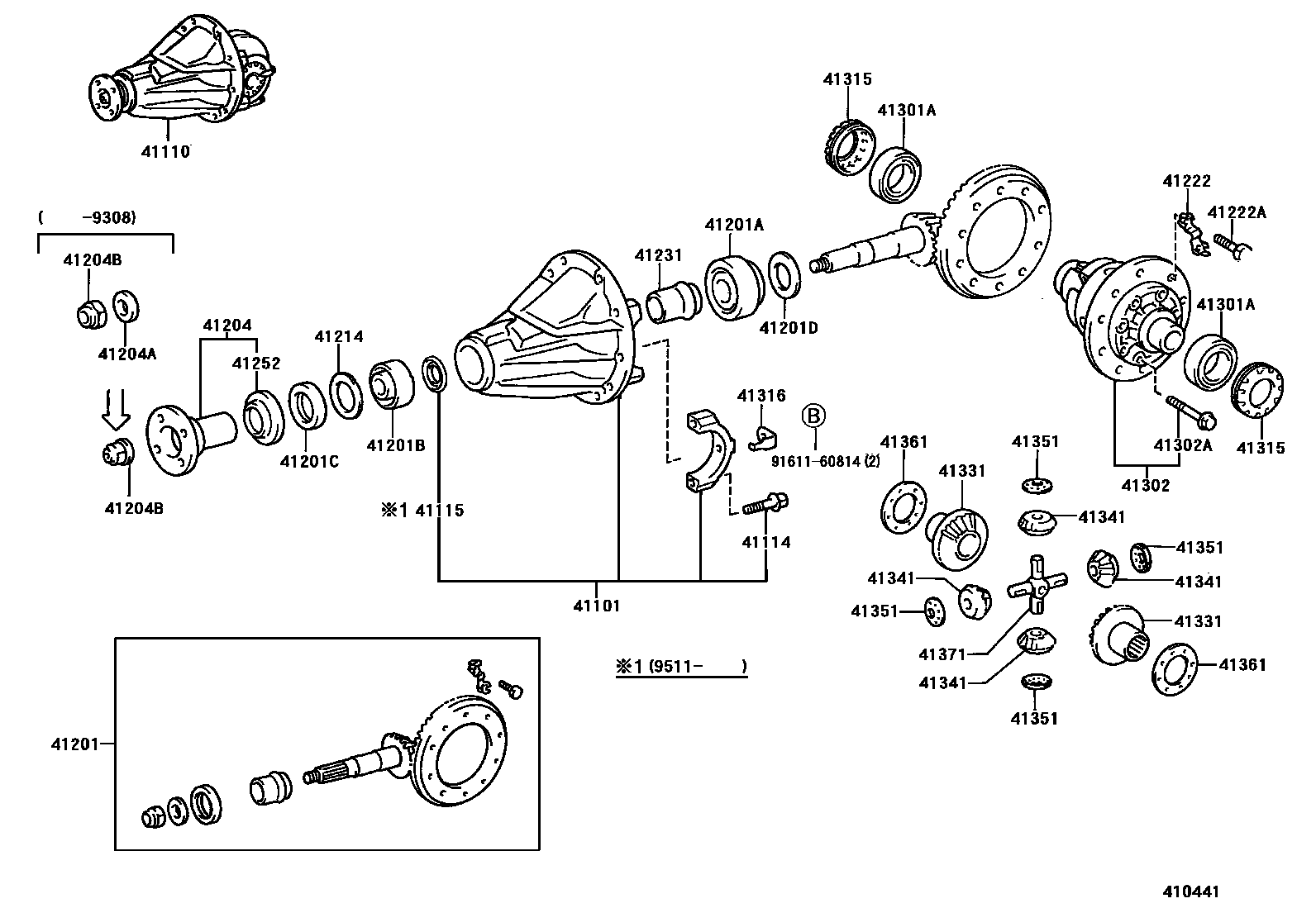 Toyota HILUX 后桥壳和差速器 EPC diagram — 410441