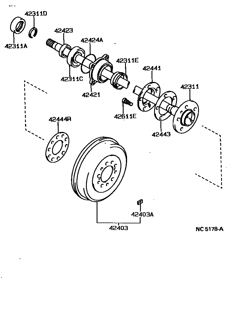 Toyota HILUX 后桥半轴和后桥轮毂 EPC diagram — NC5178A