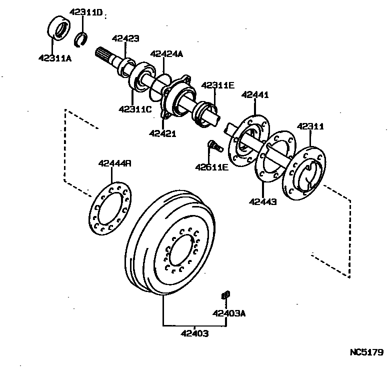 Toyota HILUX 后桥半轴和后桥轮毂 EPC diagram — NC5179