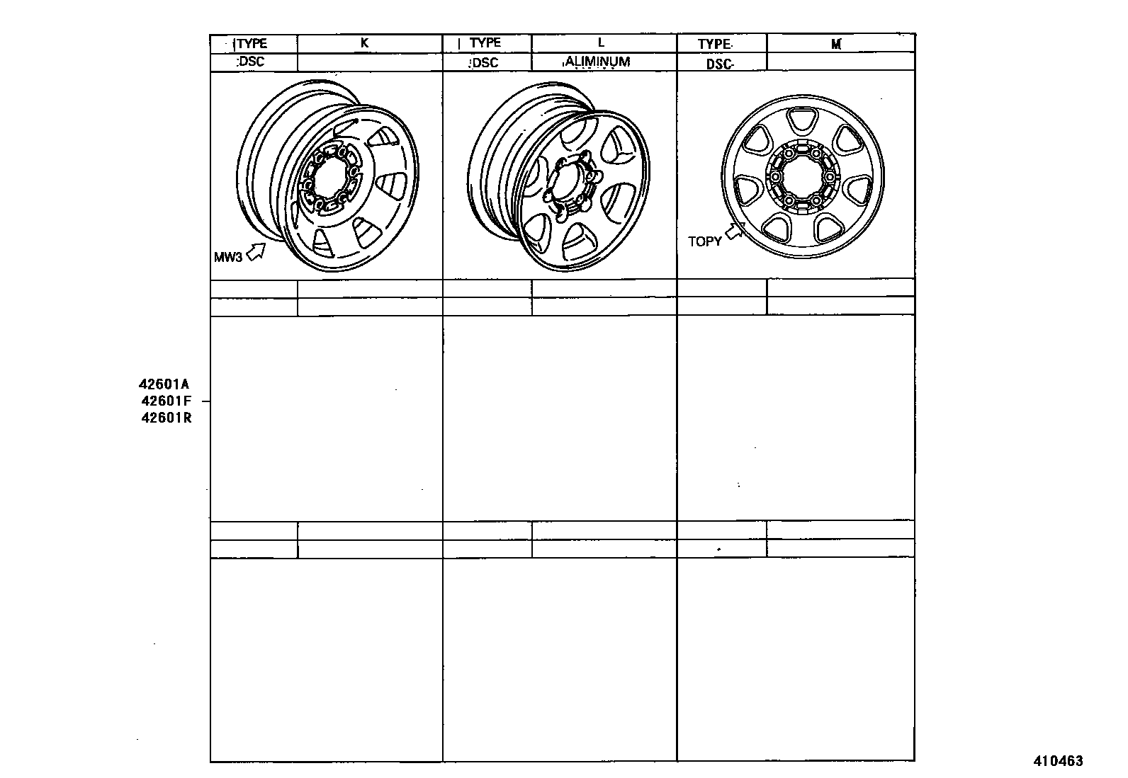 Toyota HILUX 车轮和车轮盖 EPC diagram — 410463