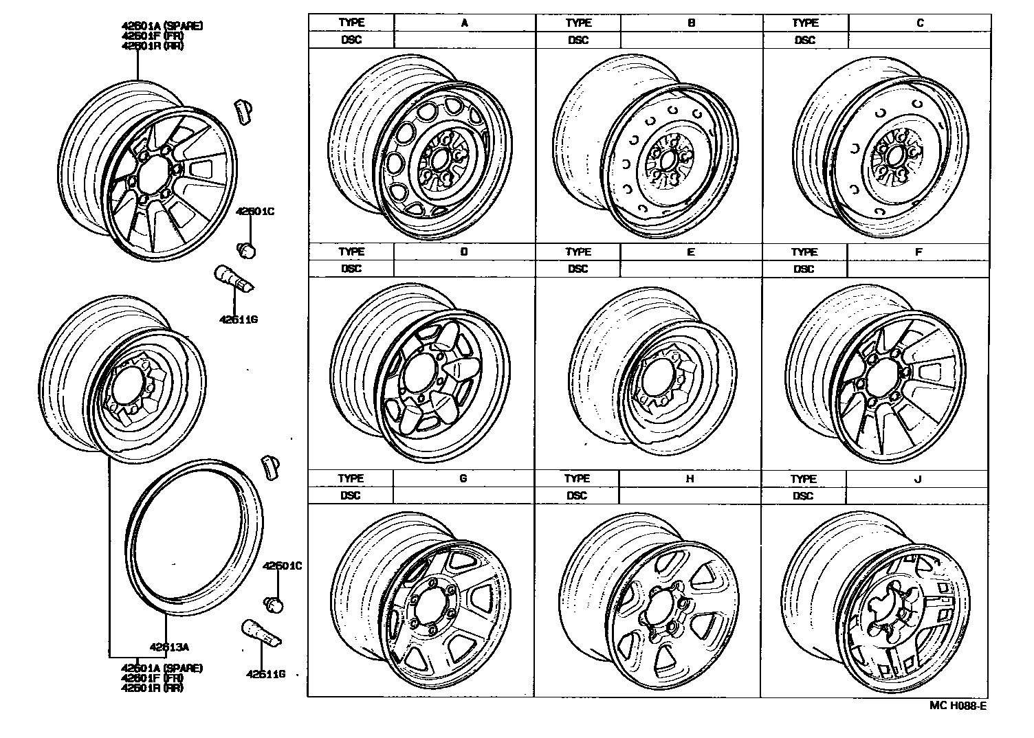 Toyota HILUX 车轮和车轮盖 EPC diagram — MCH088E