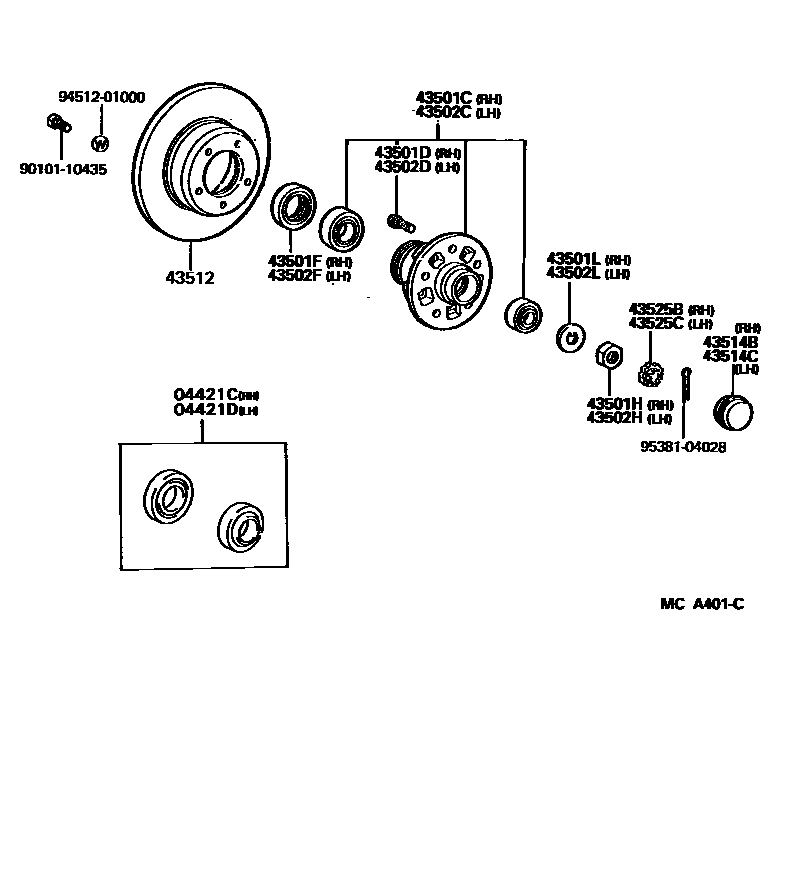 Toyota HILUX Front Axle Hub EPC diagram — MCA401C