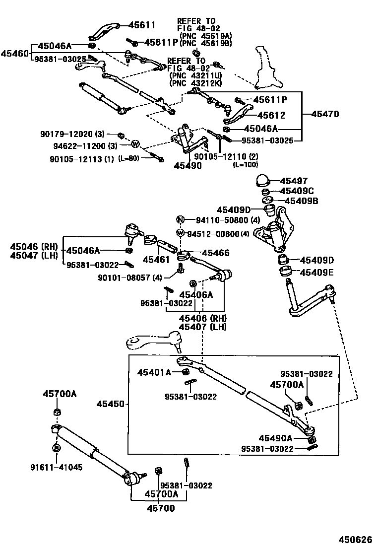 Toyota HILUX 前转向齿轮和连杆 EPC diagram — 450626
