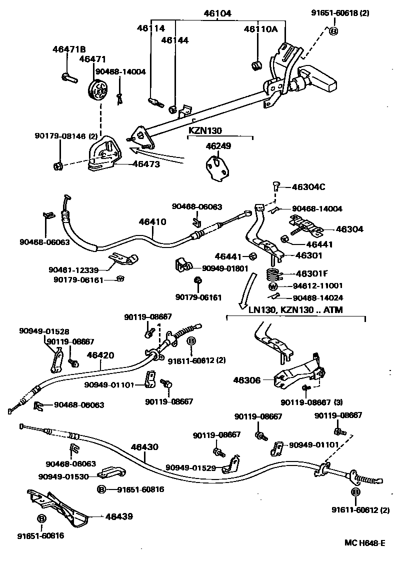 Toyota HILUX Parking Brake & Cable EPC diagram — MCH648E