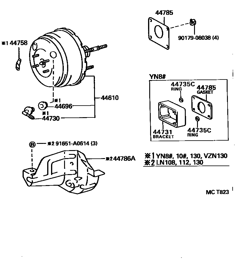 Toyota HILUX 制动助力器和真空管 EPC diagram — MCT823