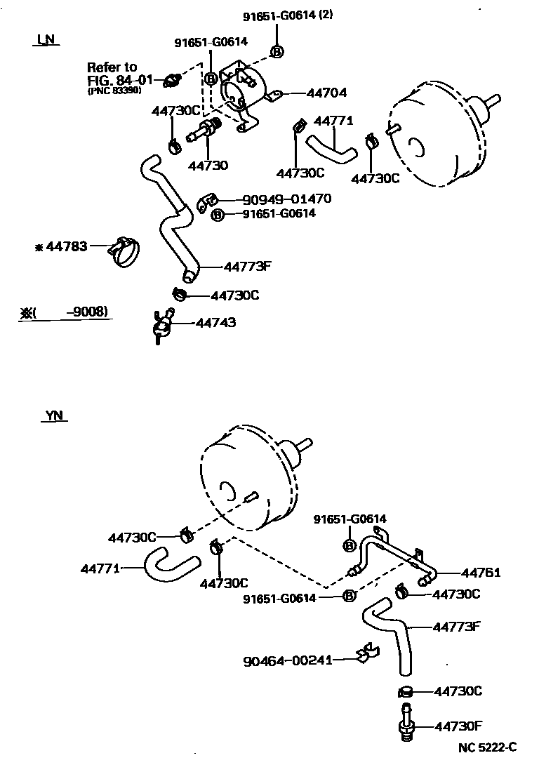 Toyota HILUX 制动助力器和真空管 EPC diagram — NC5222C