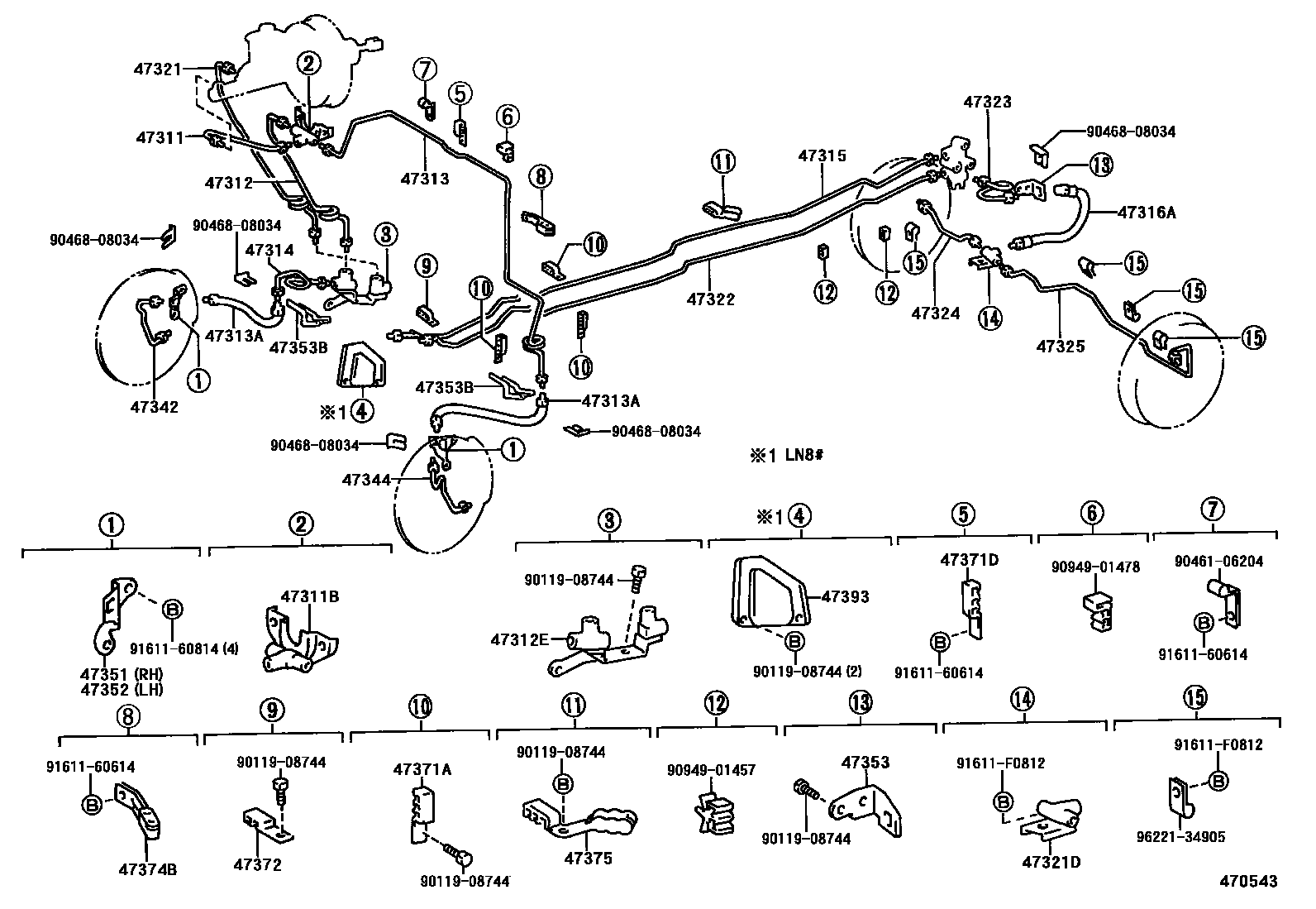 Toyota HILUX 制动配管和卡箍 EPC diagram — 470543