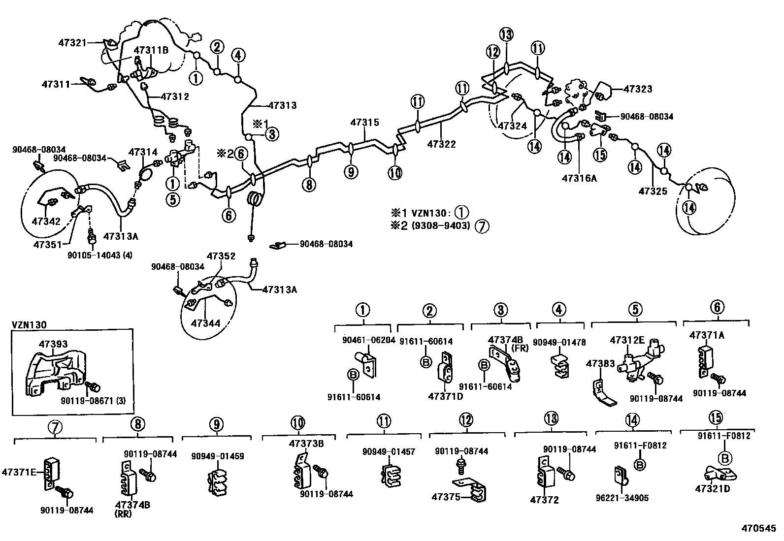 Toyota HILUX 制动配管和卡箍 EPC diagram — 470545