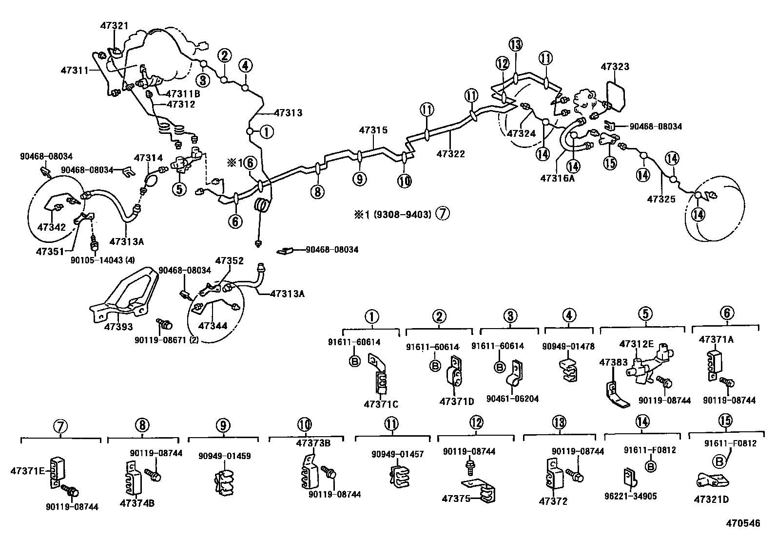 Toyota HILUX 制动配管和卡箍 EPC diagram — 470546